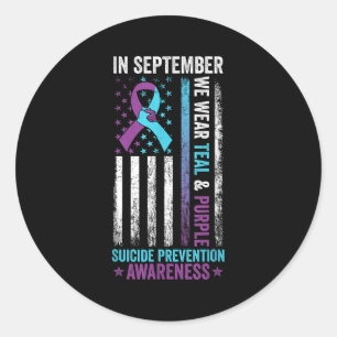 In September We Wear Teal Purple Ribbon Suicide Pr Classic Round Sticker