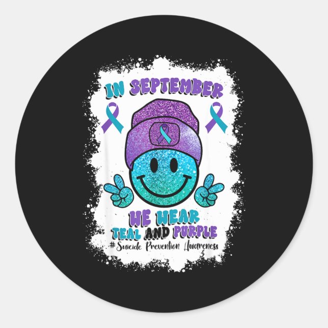 In September We Wear Teal Purple Ribbon Suicide Pr Classic Round Sticker (Front)
