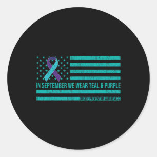 In September We Wear Teal Purple Ribbon Suicide Pr Classic Round Sticker