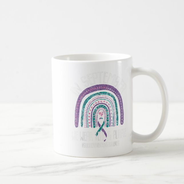 In September We Wear Teal Purple Ribbon Suicide Pr Coffee Mug (Right)