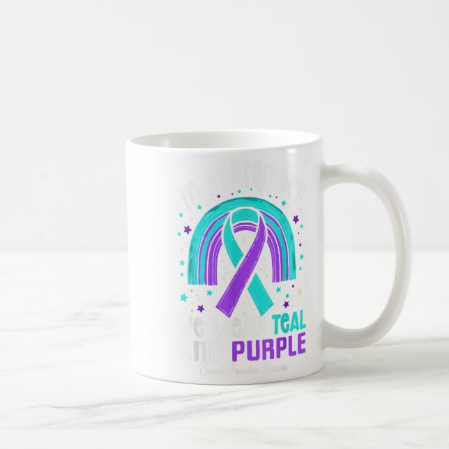 In September We Wear Teal Purple Ribbon Suicide Pr Coffee Mug (Right)