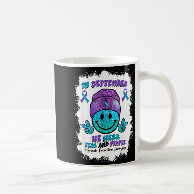 In September We Wear Teal Purple Ribbon Suicide Pr Coffee Mug (Right)