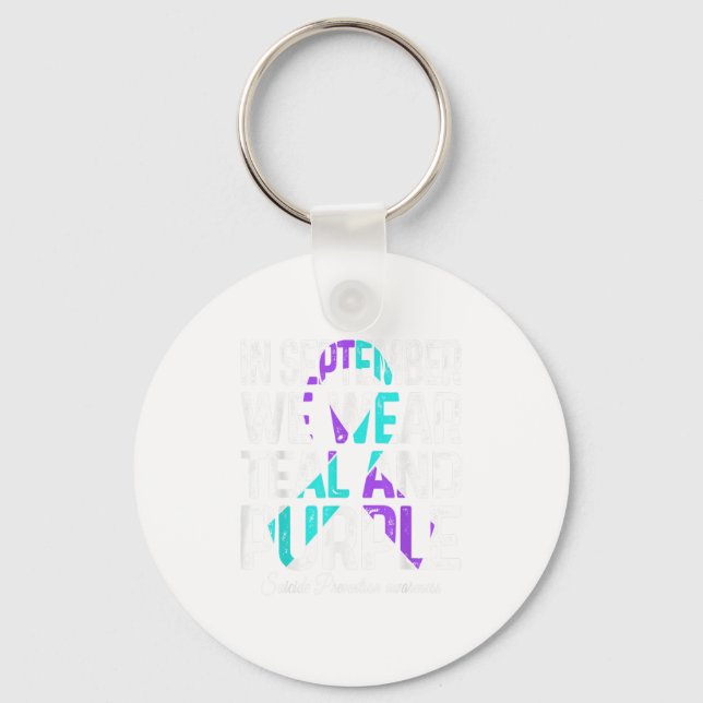 In September We Wear Teal Purple Ribbon Suicide Pr Key Ring (Front)