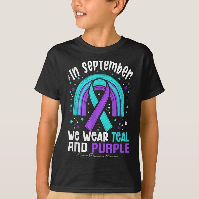 In September We Wear Teal Purple Ribbon Suicide Pr T-Shirt (Front)