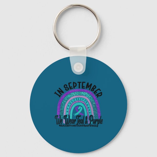In September Wear Teal And Purple Rainbow Suicide  Key Ring (Front)