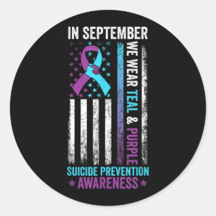 In September Wear Teal Purple Ribbon Prevention Classic Round Sticker