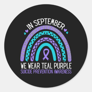 In September Wear Teal Purple Ribbon Suicide Classic Round Sticker