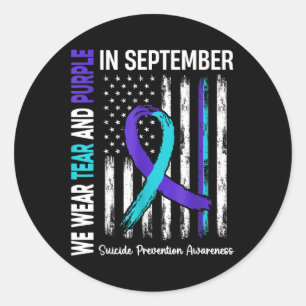 In September Wear Teal Purple Us Flag Prevention A Classic Round Sticker