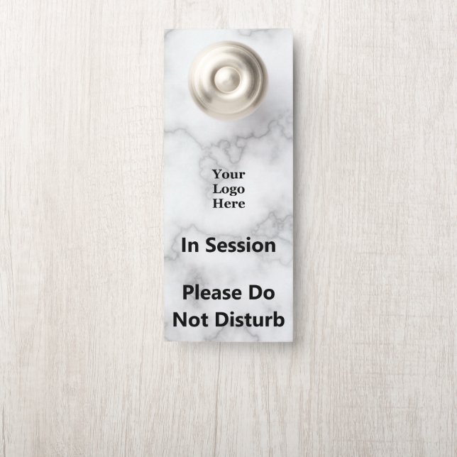 In Session Do Not Disturb & Logo Faux White Marble Door Hanger (On Knob)