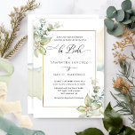 In Spanish, Elegant Greenery Wedding Invitation<br><div class="desc">Deleita a tus invitados con esta hermosa invitación de boda con acuarela verde en cascada y detalles con bellísimas hojas de Eucalipto. Mancha de acuarela y hojas de Eucalipto en una combinación de colores suaves en verde, azul, beige y amarillo cafe. Parte posterior con atractiva mancha de acuarela y diseño...</div>