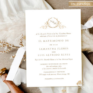 In Spanish, Formal Monogram Wedding Invitation
