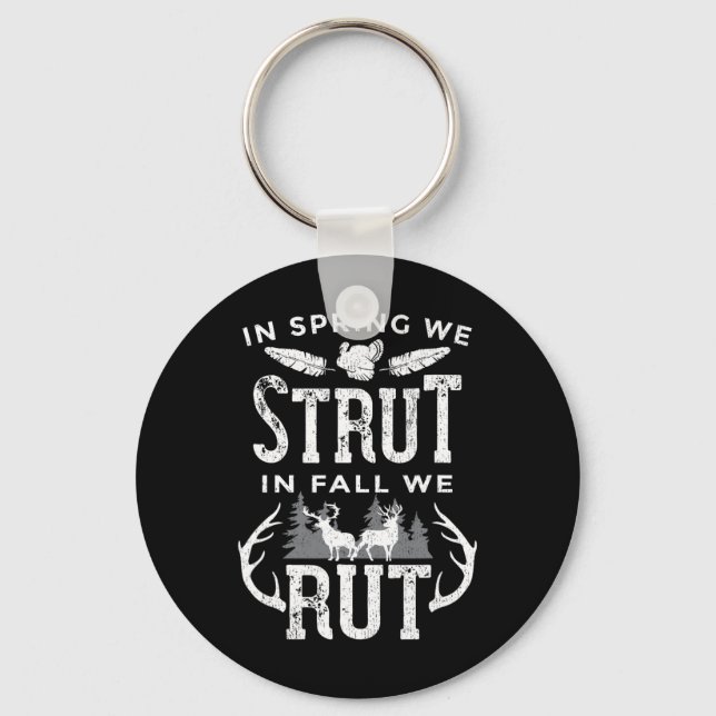 In Spring We Strut In Fall We Rut Turkey And Deer  Key Ring (Front)