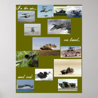 In the air on land and by sea poster