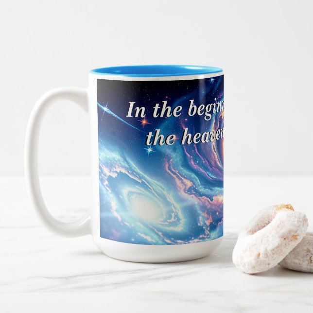 In the Beginning, God & Creation Verse Two-Tone Coffee Mug (With Donut)