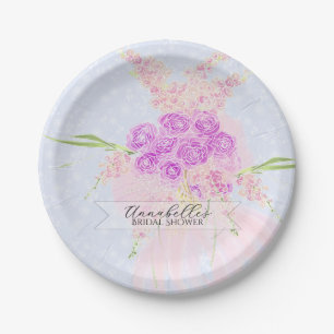 In the Blue-Sheer Rose pink Bow Bouquet Paper Plate