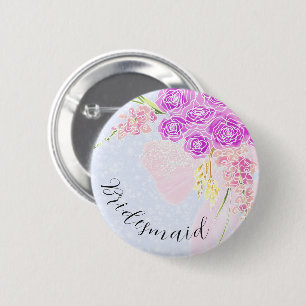 In The Blue-Sweet Pink Bow Bouquet bridesmaid  6 Cm Round Badge