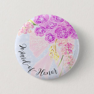 In The Blue-Sweet Pink Bow Bouquet Maid-of-Honour 6 Cm Round Badge