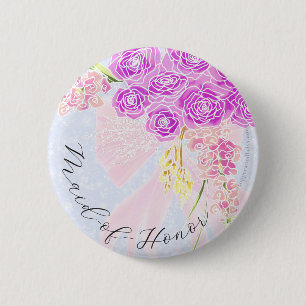 In The Blue-Sweet Pink Bow Bouquet Maid-of-Honour  6 Cm Round Badge