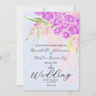 In the Blue- Sweet Pink Sheer bow Bouquet Invitation