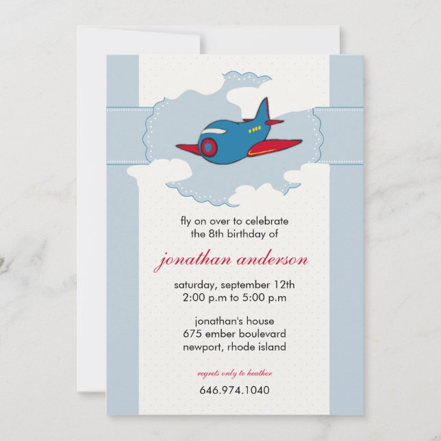 In the clouds -aeroplane birthday invitations -2 (Front)