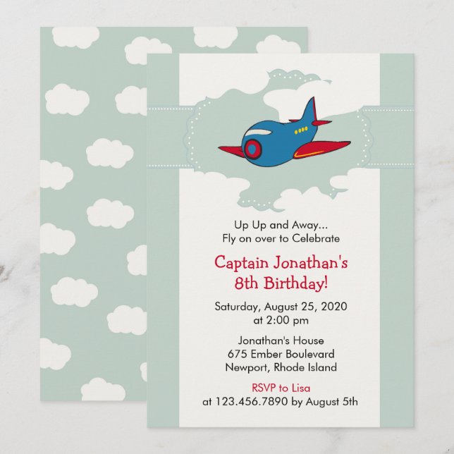 In the clouds Aeroplane Birthday Party Invitation (Front/Back)