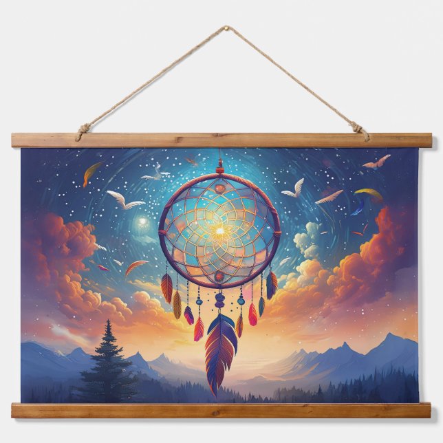 In the Clouds, Native American Dreamcatcher Hanging Tapestry (Front)