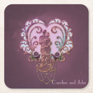 In the Embrace of the Heart. Square Paper Coaster