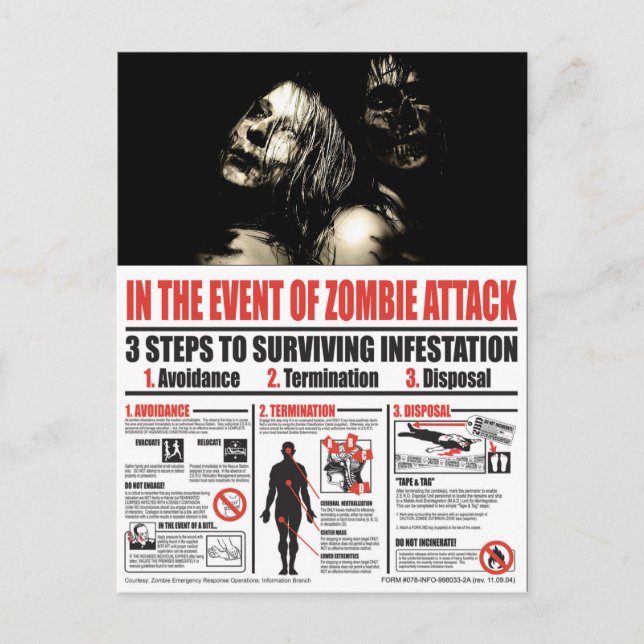 In The Event of Zombie Attack POST CARD (Front)