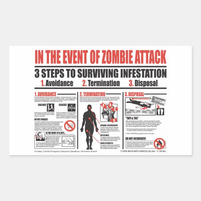 In The Event of Zombie Attack STICKERS (Front)