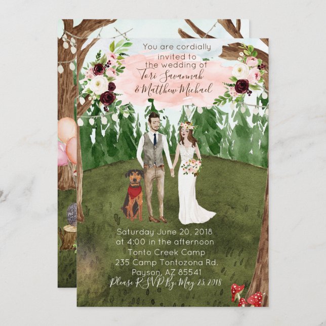 In The Forest Wedding Invitation with Dog (Front/Back)