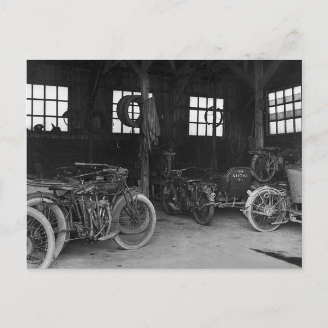 In the Garage Vintage WWII Postcard (Front)