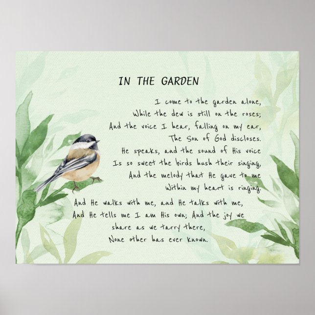 In the Garden Comforting Hymn Garden Bird Art Post Poster (Front)