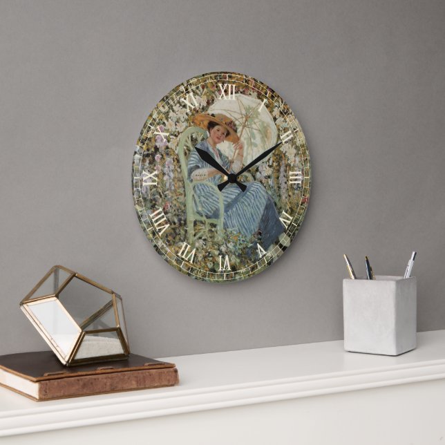 In the Garden, Giverny by Frederick Frieseke Large Clock (Office)