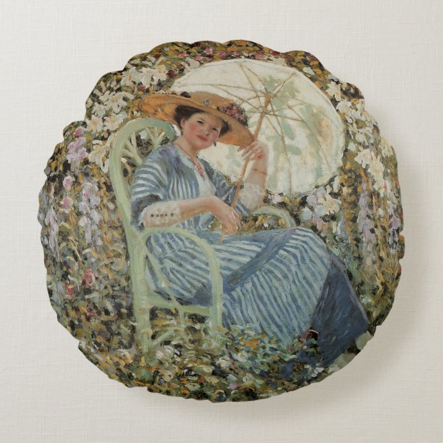 In the Garden, Giverny by Frederick Frieseke Round Cushion (Front)
