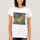In the Garden, Monet T-Shirt<br><div class="desc">Oscar-Claude Monet (14 November 1840 – 5 December 1926) was a French painter, a founder of French Impressionist painting and the most consistent and prolific practitioner of the movement's philosophy of expressing one's perceptions before nature, especially as applied to plein air landscape painting. The term ""Impressionism"" is derived from the...</div>