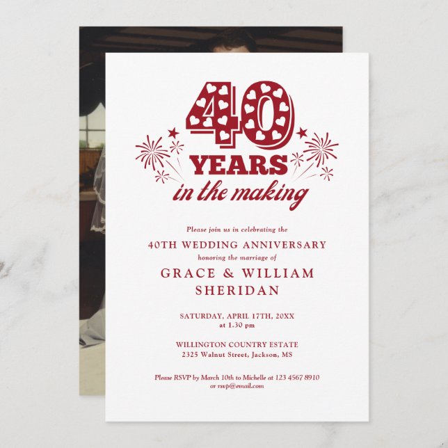In The Making 40th Wedding Anniversary Photo Invitation (Front/Back)