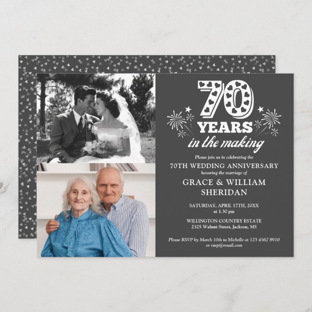In The Making 70th Wedding Anniversary 2 Photo Invitation (Front/Back)