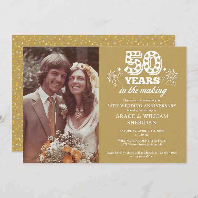 In The Making Gold 50th Wedding Anniversary Photo Invitation (Front/Back)