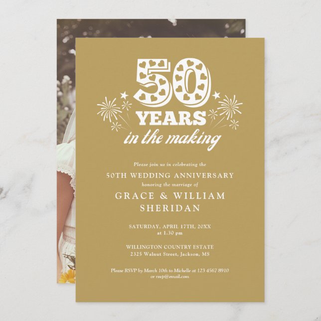 In The Making Gold 50th Wedding Anniversary Photo Invitation (Front/Back)