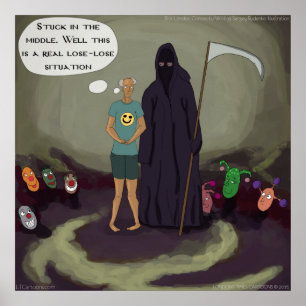 In The Middle Funny Grim Reaper & Clown Poster