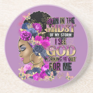 In The Midst Queen Black Melanin Woman Brown Skin Coaster