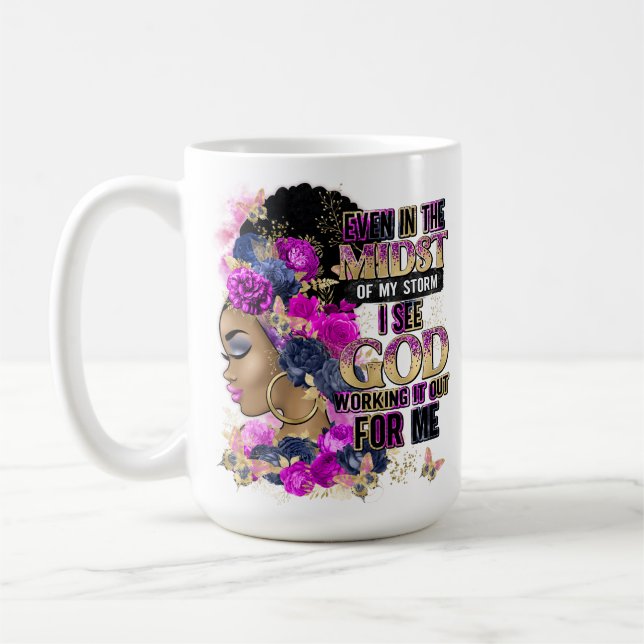 In The Midst Queen Black Melanin Woman Brown Skin Coffee Mug (Left)