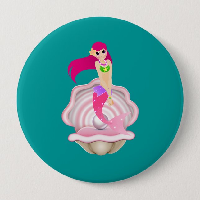 "In The Pink" Mermaid Button Pin (Front)