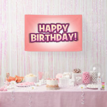 "In The Pink" Reusable Happy Birthday Party Banner