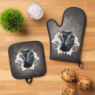 In the shadow of elegance: A black swan. Oven Mitt & Pot Holder Set