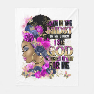 In The Storm Queen Black Melanin Woman Brown Skin Fleece Blanket