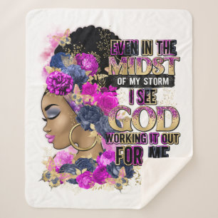 In The Storm Queen Black Melanin Woman Brown Skin Sherpa Blanket