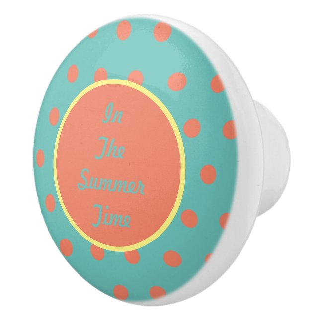In The Summer Time Ceramic Knob (Aqua & Coral) (Right)