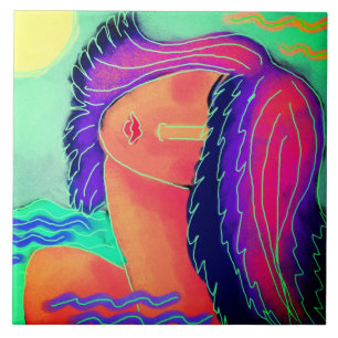 In the Sun Abstract Portrait of a Woman Ceramic Tile