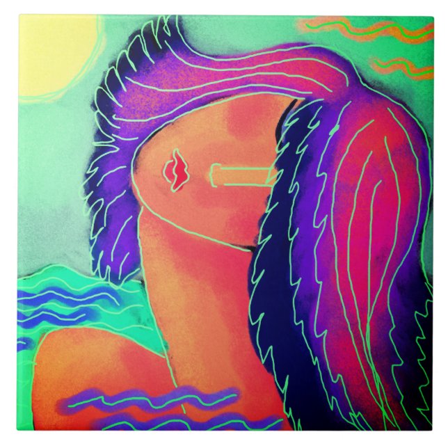 In the Sun Abstract Portrait of a Woman Ceramic Tile (Front)